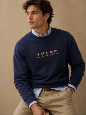 VTG 90’s Nautica Crewneck Sweatshirt in Navy - Flag Embroidery XL